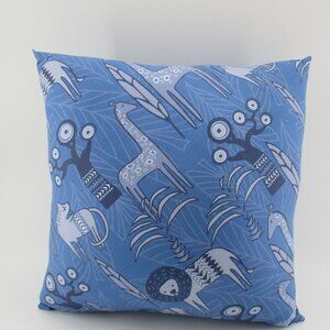 13.5" Blue Jungle Pillow made crisscross style in reverse side.